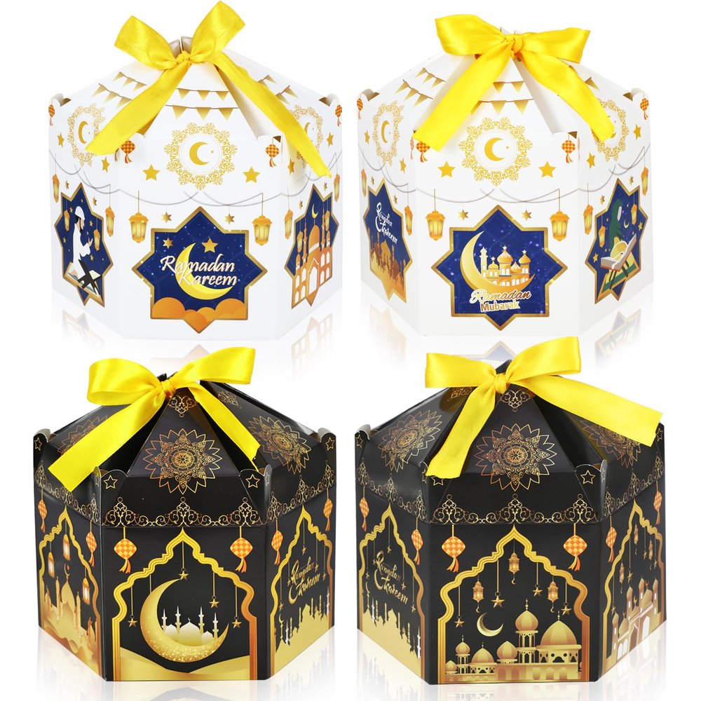 HOWAF 12-Piece Ramadan Gift Box Set, Hexagonal Gift Boxes with Yellow Ribbons
