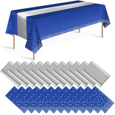 Blue and Silver Tablecloth and Table Runner Set for Parties