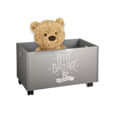 Avilia Toy Chest with Wheels, MDF, 48 x 28.5 x 28.5 cm, Gray