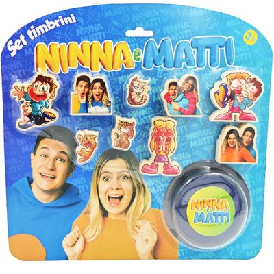 NINNA e MATTI Stamp Set with 9 Wooden Stamps and Blue Ink