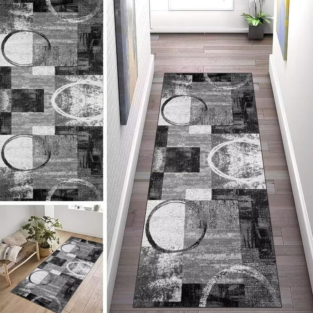 ZUZEKU Vintage Gray Runner Rug, 120 x 550 cm