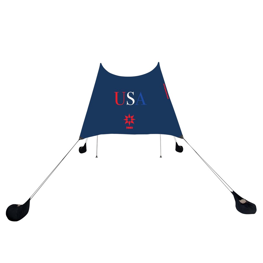 Neso Beach Tent with Sand Anchor, Portable Sun Shelter, 2.1 x 2.1 m, Reinforced Corners, Red/White/Blue