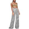 Duohropke Women's Sequin Sparkle Flare Pants, High-Waisted Shiny Disco Palazzo Pants view 1
