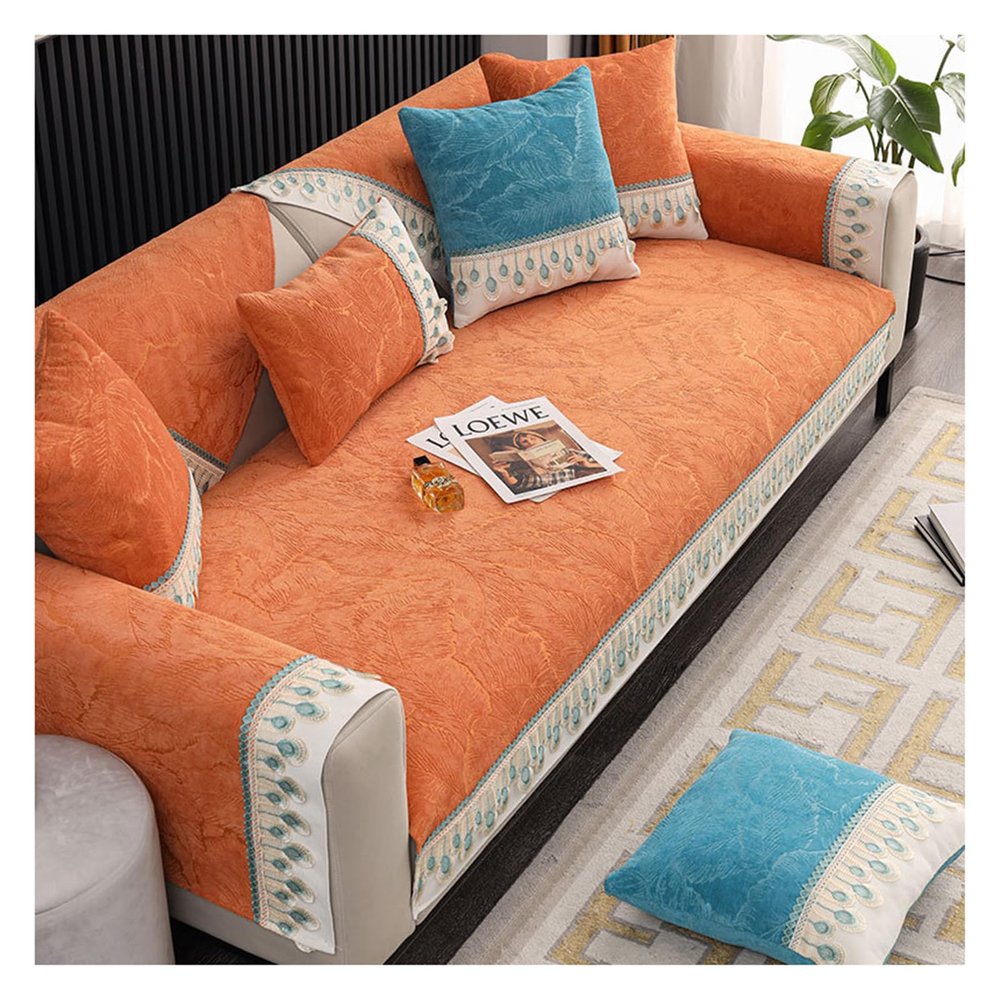 Tauzveok Chenille Sofa Cover, Non-Slip Sofa Protector for 3-Seater, L-Shaped and Corner Sofas, 110 x 240 cm, A05