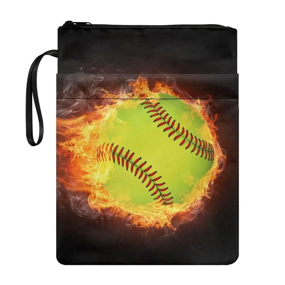 Xoenoiee Fire Softball Print Book Sleeve with Zipper