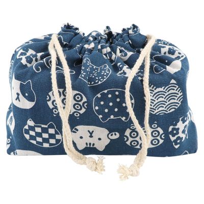 Doerdo Japanese-Style Lunch Tote Bag with Drawstring, Blue