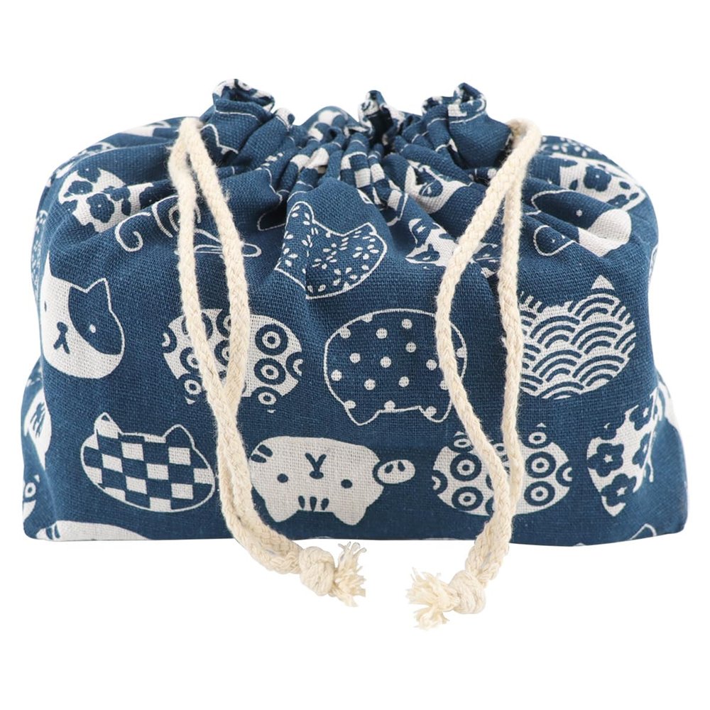 Doerdo Japanese-Style Lunch Tote Bag with Drawstring, Blue