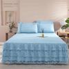 Morbuy Ruffled Bed Skirt with Lace, 3-Piece Set, Princess Style, Blue, 200 x 220 cm view 1
