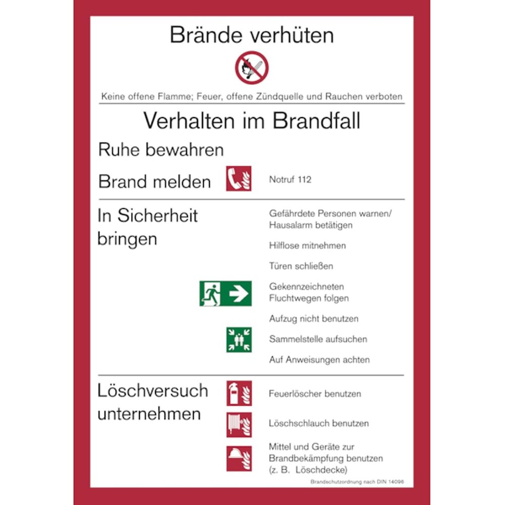 Dreifke Fire Safety Regulations Part A Notice, DIN 14096, Buildings Without Fire Alarm System, PVC, 210 × 297 mm, 1 pc.