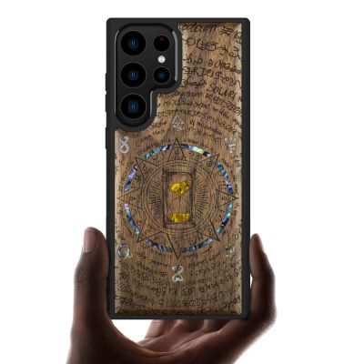 Carveit Phone Case for Galaxy S23 Ultra, Walnut Retro Hourglass