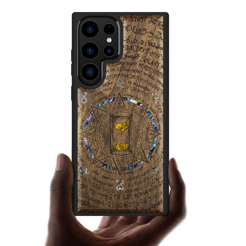 Carveit Phone Case for Galaxy S23 Ultra, Walnut Retro Hourglass