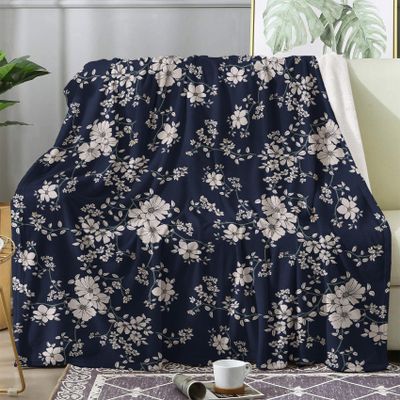 Cozy Vintage Floral Fleece Blanket, 130 x 160 cm, Botanical Flannel Throw
