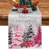 Treer Pink Christmas Printed Linen Table Runner, Pink Forest, 33 x 275 cm view 1