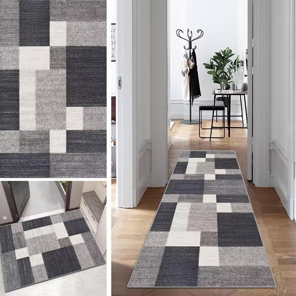 Mogetal Geometric Runner Rug for Hallway or Kitchen, Non-Slip, Washable, 60 x 400 cm