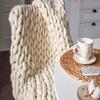 FASXZVM Chunky Knit Blanket, Handmade Wool Throw, Beige, 80 x 100 cm view 3