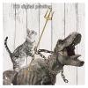 Funny Cat Shower Curtain with Dinosaur and Japanese Ocean Wave Design, 403SD, 200 x 180 cm view 3