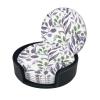 Round Leather Coasters, 10.2 cm, Purple Sage-Green Leaves, 6-Piece Set view 2