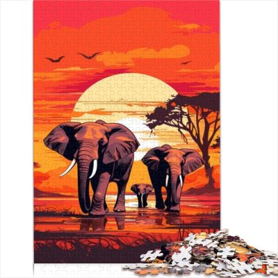 1000-Piece Elephant Africa Sunset Wooden Puzzle for Adults and Kids 12+ (29.5 x 19.7 in)