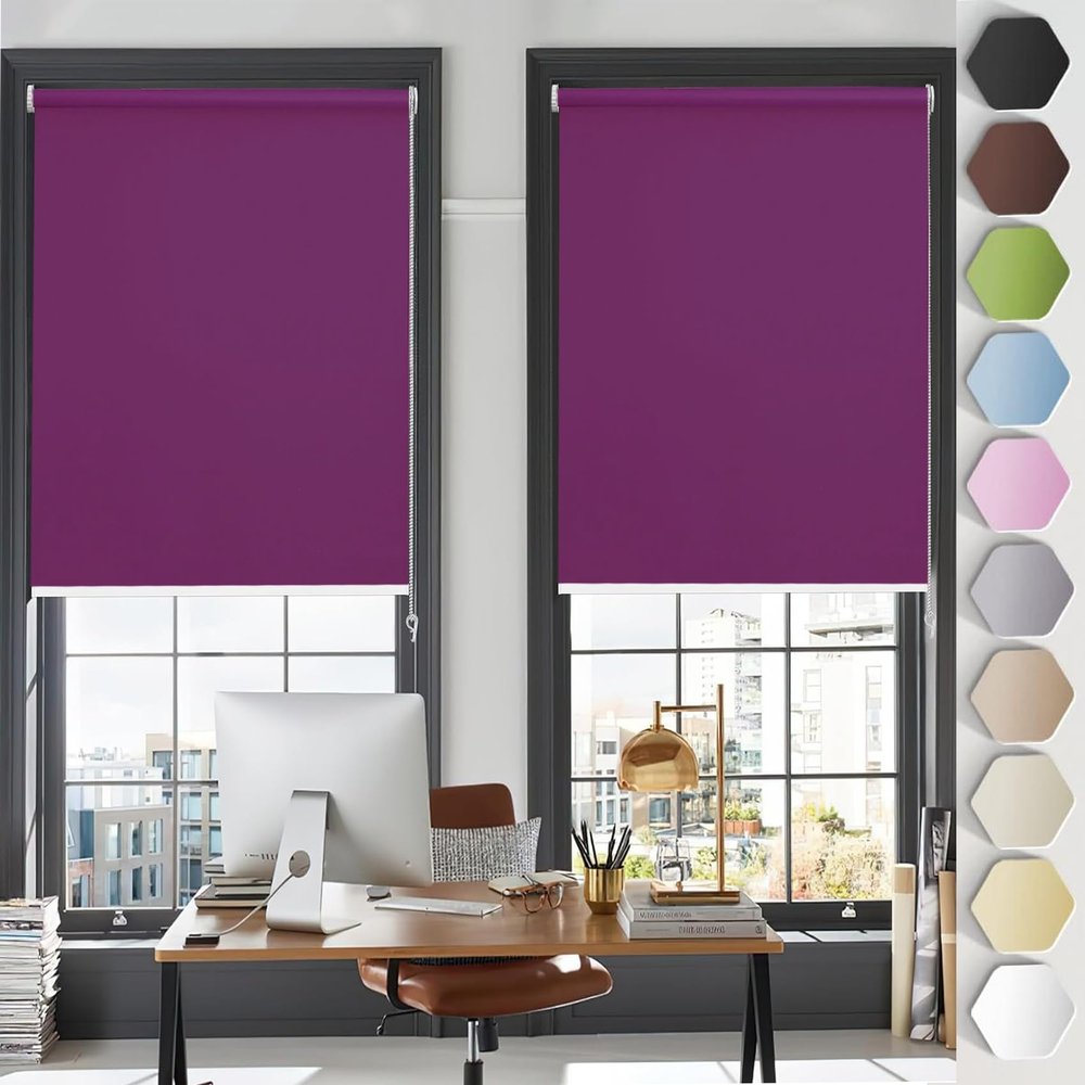 Drill-Free Blackout Roller Blind 115 x 120 cm, Clamp-Fit, Purple