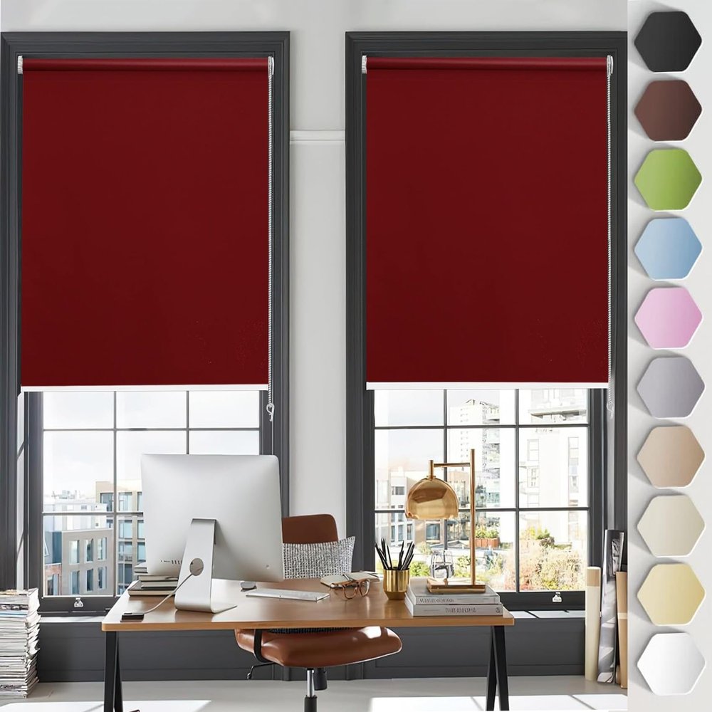 Clip-On Blackout Roller Blind 85 x 150 cm, No Drilling, Red