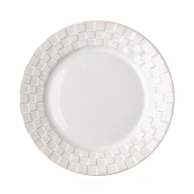 Vintage White Ceramic Plaid Dinner Plate