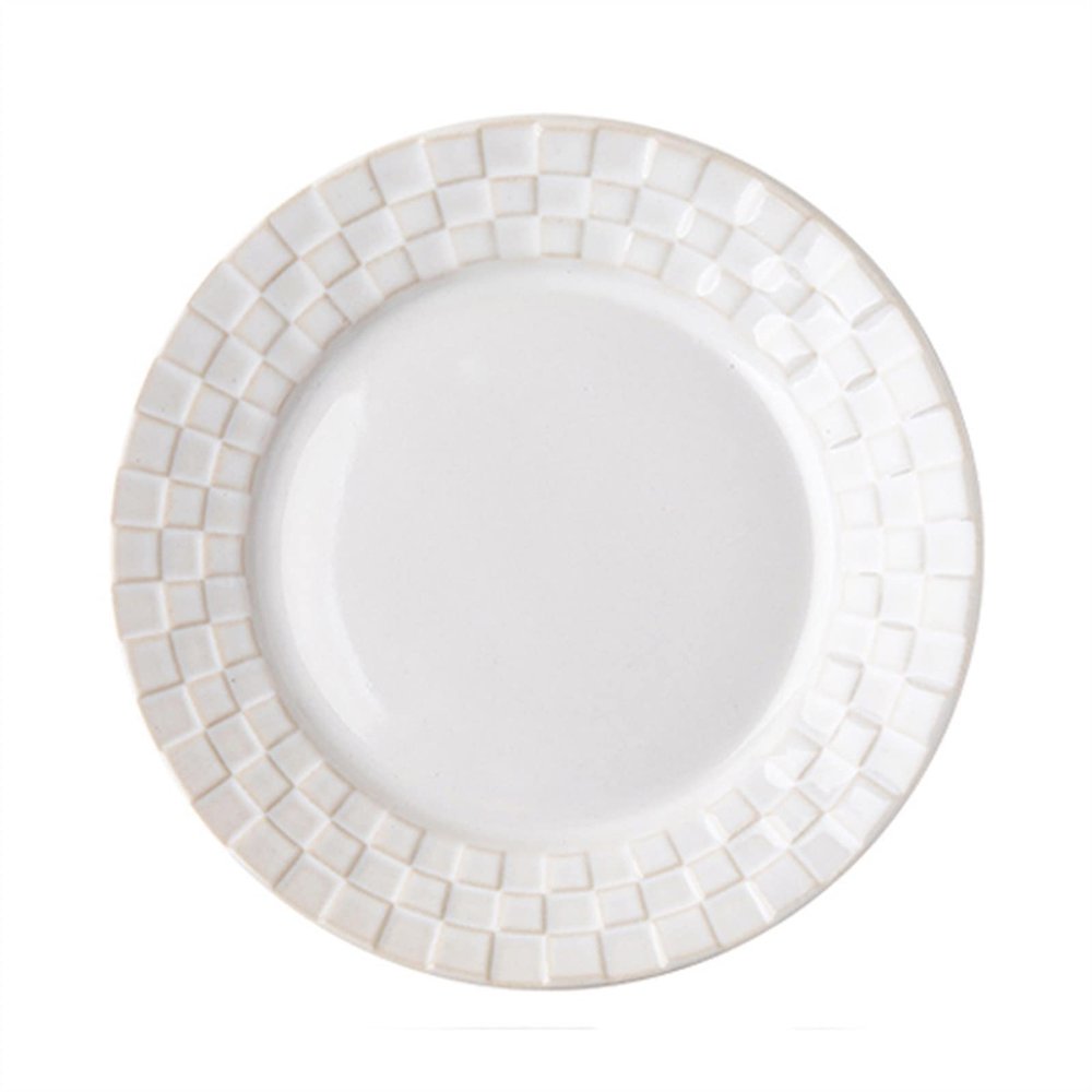 Vintage White Ceramic Plaid Dinner Plate