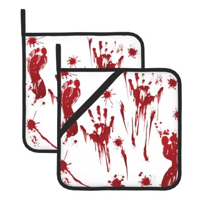 Bloody Handprint Print Pot Holders, Heat-Resistant Oven Potholders with Pocket