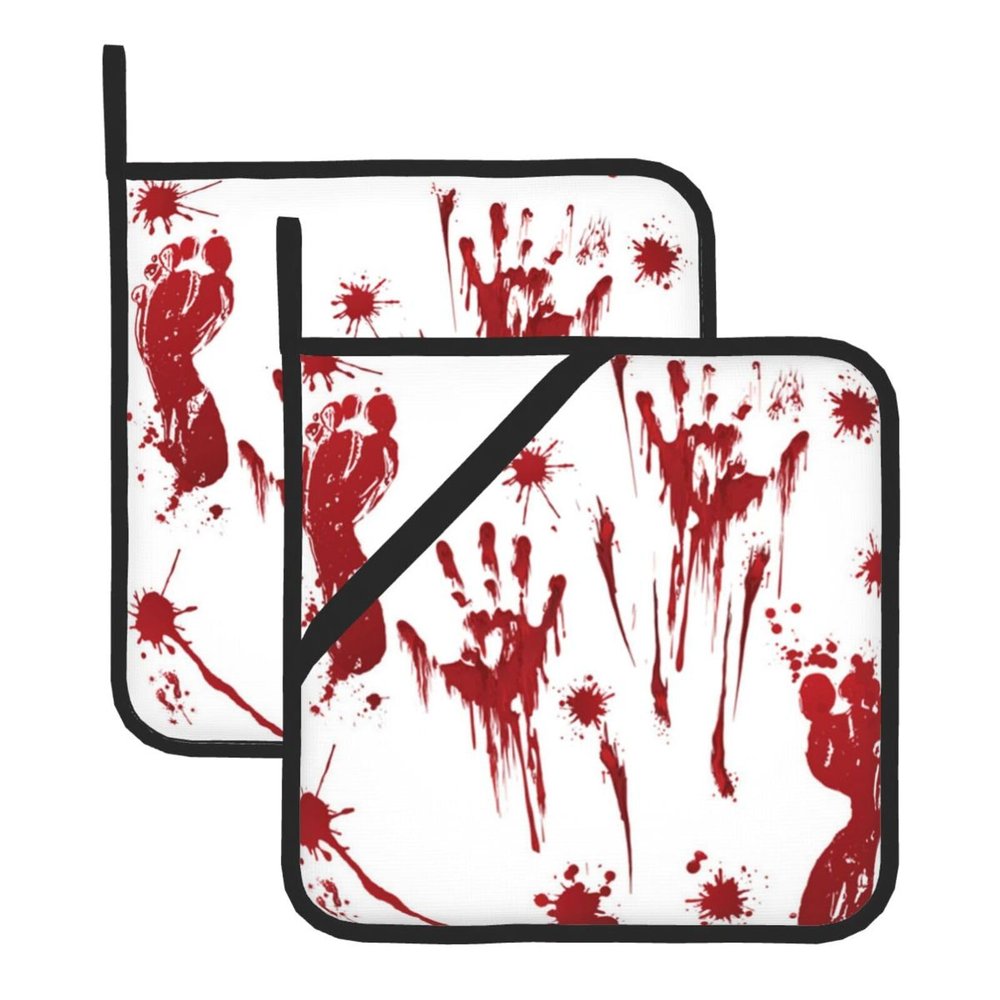 Bloody Handprint Print Pot Holders, Heat-Resistant Oven Potholders with Pocket