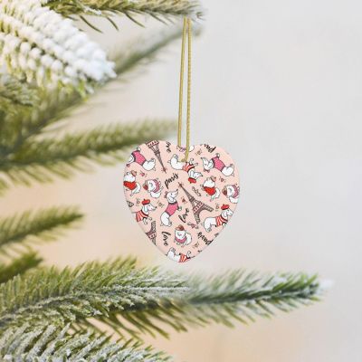 Paris-Print Heart-Shaped Ceramic Christmas Ornament