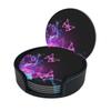 Pink and Purple Butterfly Absorbent Leather Coasters with Holder, 6-Piece Set view 2