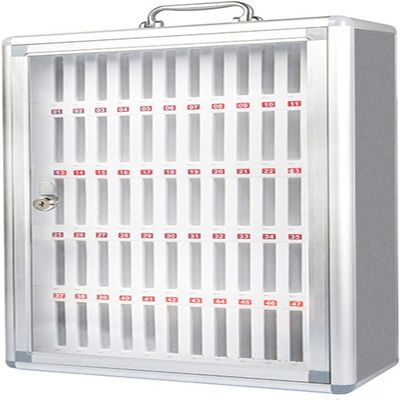 Mobile Phone Storage Cabinet, Lockable Aluminum-Alloy Wall-Mounted Organizer, 24 Compartments