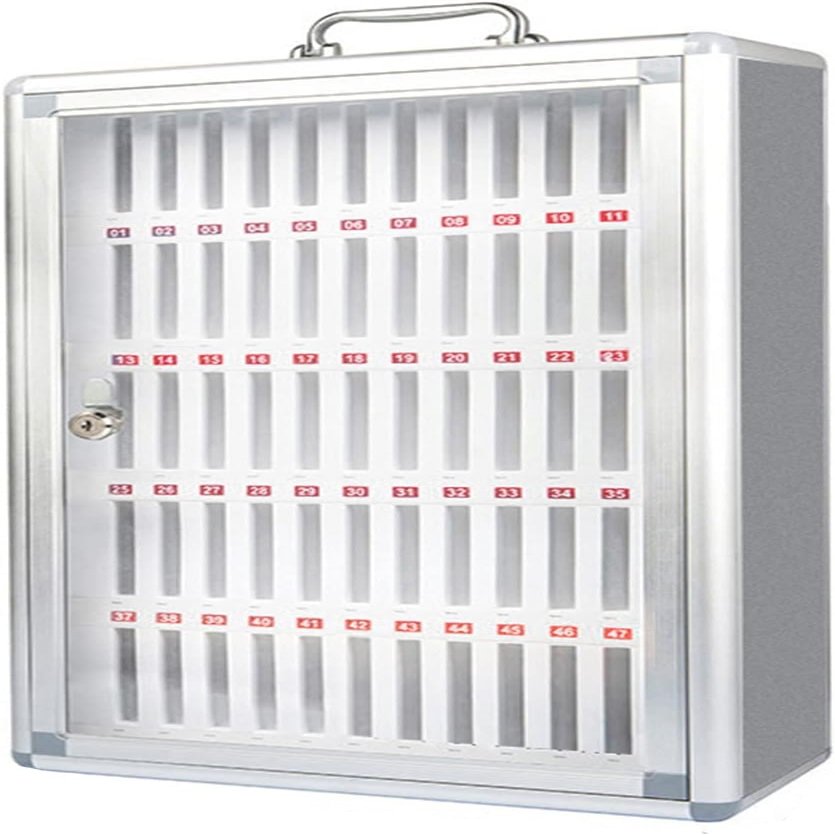 Mobile Phone Storage Cabinet, Lockable Aluminum-Alloy Wall-Mounted Organizer, 24 Compartments