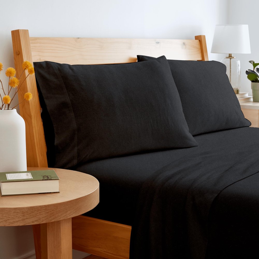 BED INC Road Trip America Jersey Sheet Set, King, Cotton Blend, 4-Piece, Black