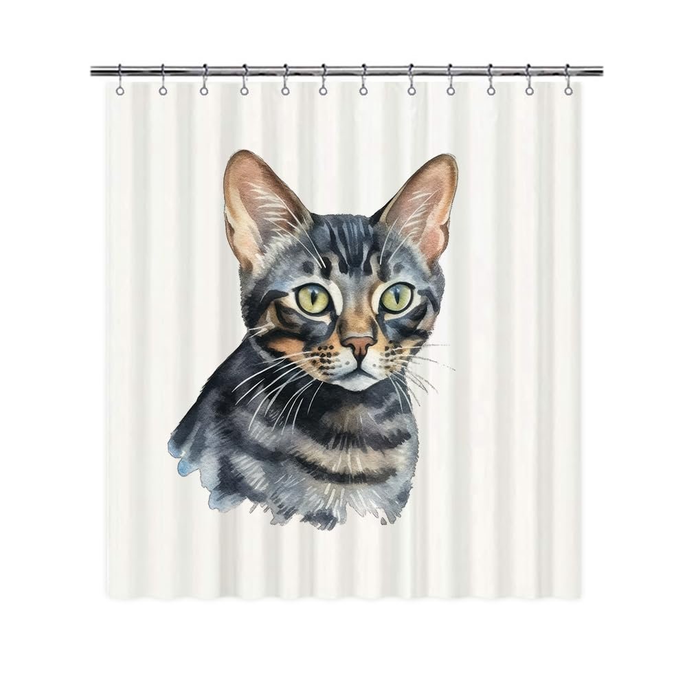 Ganshan Bi Bengal Cat Watercolor Shower Curtain, 183 x 183 cm