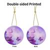 Purple Flower Printed Round Ceramic Christmas Tree Ornament view 2