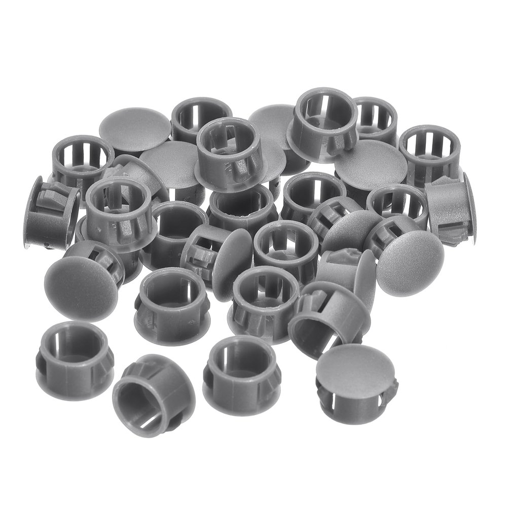 QUARKZMAN 15 mm Hole Cover Caps (19/32"), 36 Pack, Flat Round Snap-In Plugs for Furniture, Gray