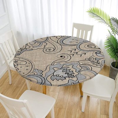 FANSU Elastic Round Tablecloth, Wipeable, Washable, Stain-Resistant, Totem, 100 cm Diameter