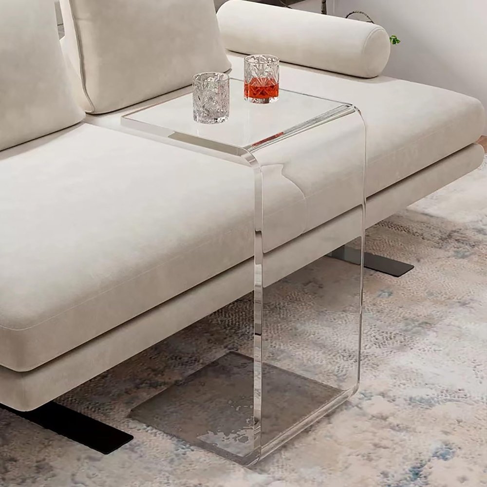 GQMYCDM C-Shaped Acrylic Side Table, Clear, 25.6 in/65 cm