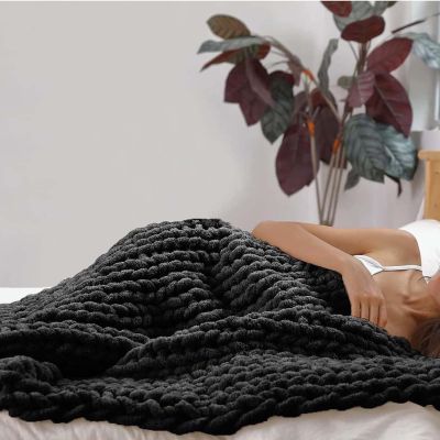Amunpitic Chunky Knit Chenille Blanket, Soft Cozy Throw for Couch, Bed, Sofa, and Home Decor, Black, 100 x 100 cm