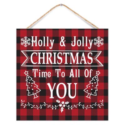 Holly and Jolly Christmas Time to All of You Wooden Pallet Wall Sign, 12 x 12 in, Wall Art Decor