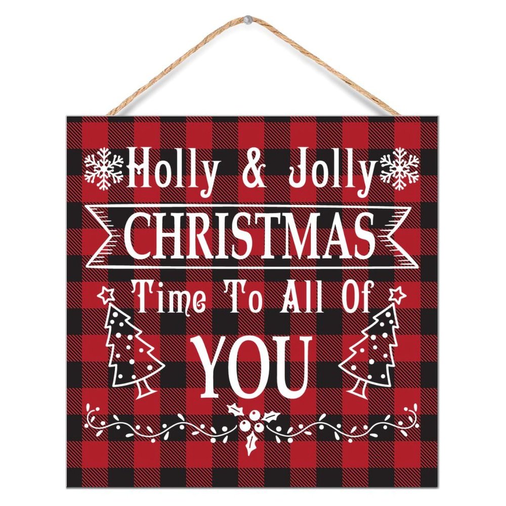 Holly and Jolly Christmas Time to All of You Wooden Pallet Wall Sign, 12 x 12 in, Wall Art Decor