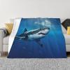 Ocean Shark Print Blanket, Ultra-Soft Warm Fleece Throw, Lightweight Flannel Blanket, 50" x 40" view 1