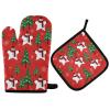 2-Piece Oven Mitt and Potholder Set, Red Christmas Design view 1