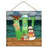 Green Initial W Snowman Wooden Wall Sign with Red Berries and Bells, 12 x 12 in view 1