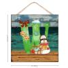 Green Initial W Snowman Wooden Wall Sign with Red Berries and Bells, 12 x 12 in view 2