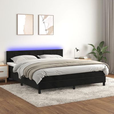 Festnight Box Spring Bed 180 x 200 cm with Mattress and LED, Black Velvet