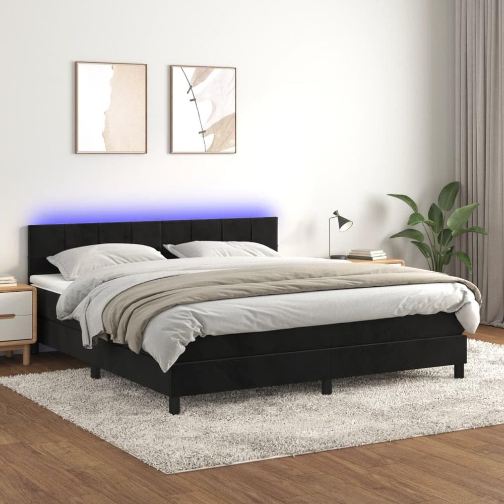 Festnight Box Spring Bed 180 x 200 cm with Mattress and LED, Black Velvet