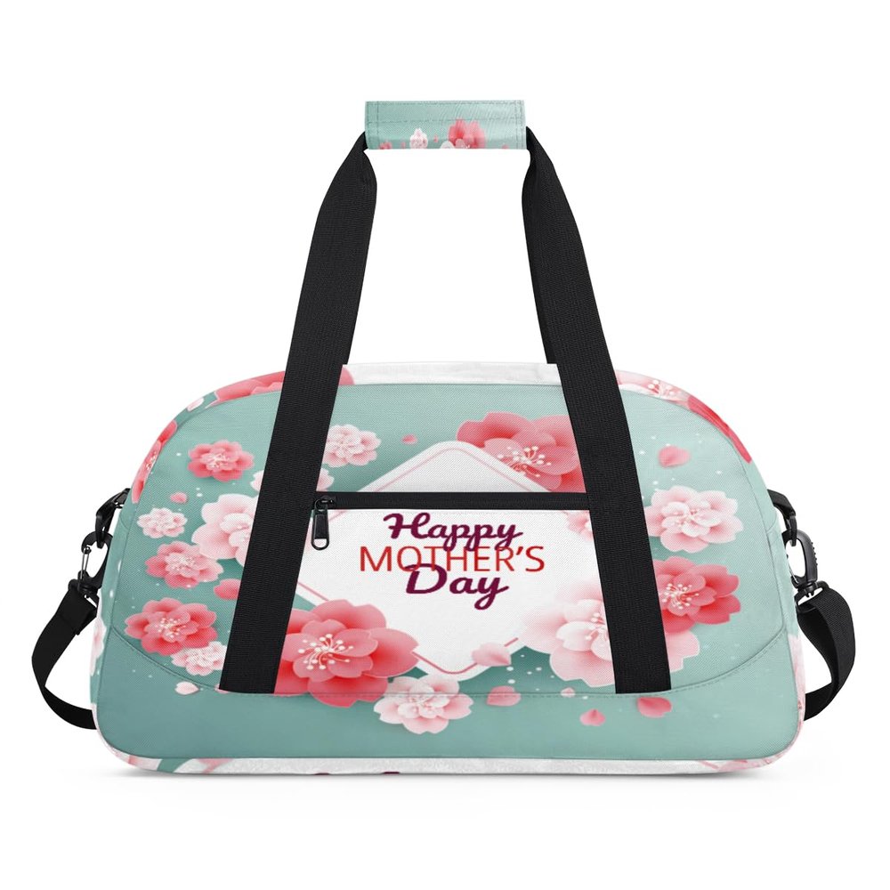 Happy Mother's Day Flower 24L Sports Duffel Bag, Weekend Overnight Travel Gym Bag