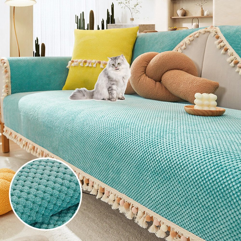 KCCRHIN Chenille Sofa Cover for 1-, 2-, 3- or 4-Seater and L-Shaped Sofas, Blue, 43.3 x 43.3 in