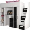 MEBLE KRYSPOL Party 14 Loft Bed for Children and Teens with Storage, Desk, Wardrobe and Bookshelf, 247 x 120 x 165 cm, White/Black view 1